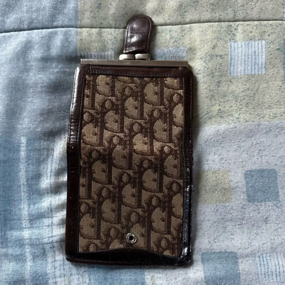 Christian Dior Vintage Brown Trotter Button Bifold Small Authentic Wallet